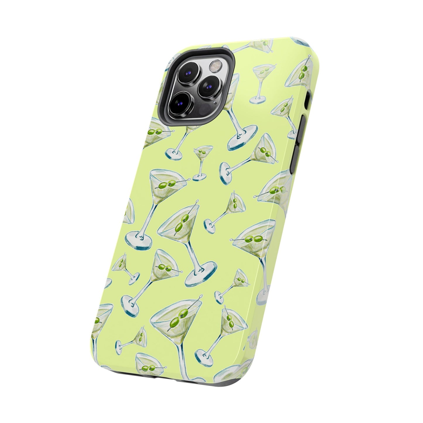 Watercolor Blue and Green Martinis Tossed Illustrated Pattern Yellow Tough Phone Case | Various Models