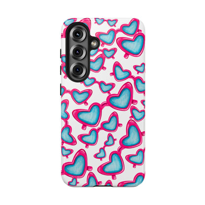 Pink & Blue Heart Shaped Sunglasses Watercolor Illustrated Tossed Pattern Tough Case | Various Models Samsung Galaxy S25