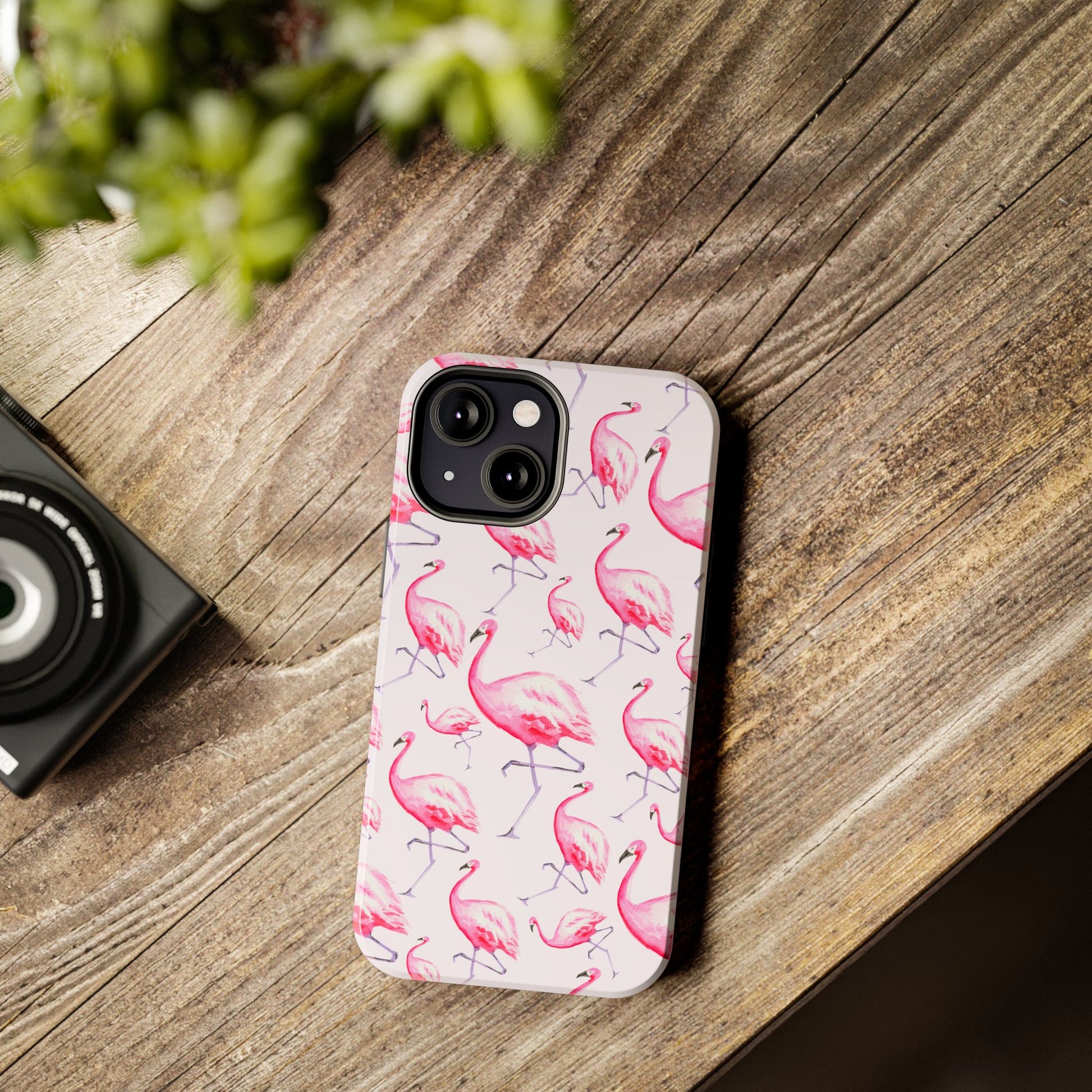 Pink Flamingos Watercolor Illustrated Tossed Pattern Blush Phone Case | Various Models