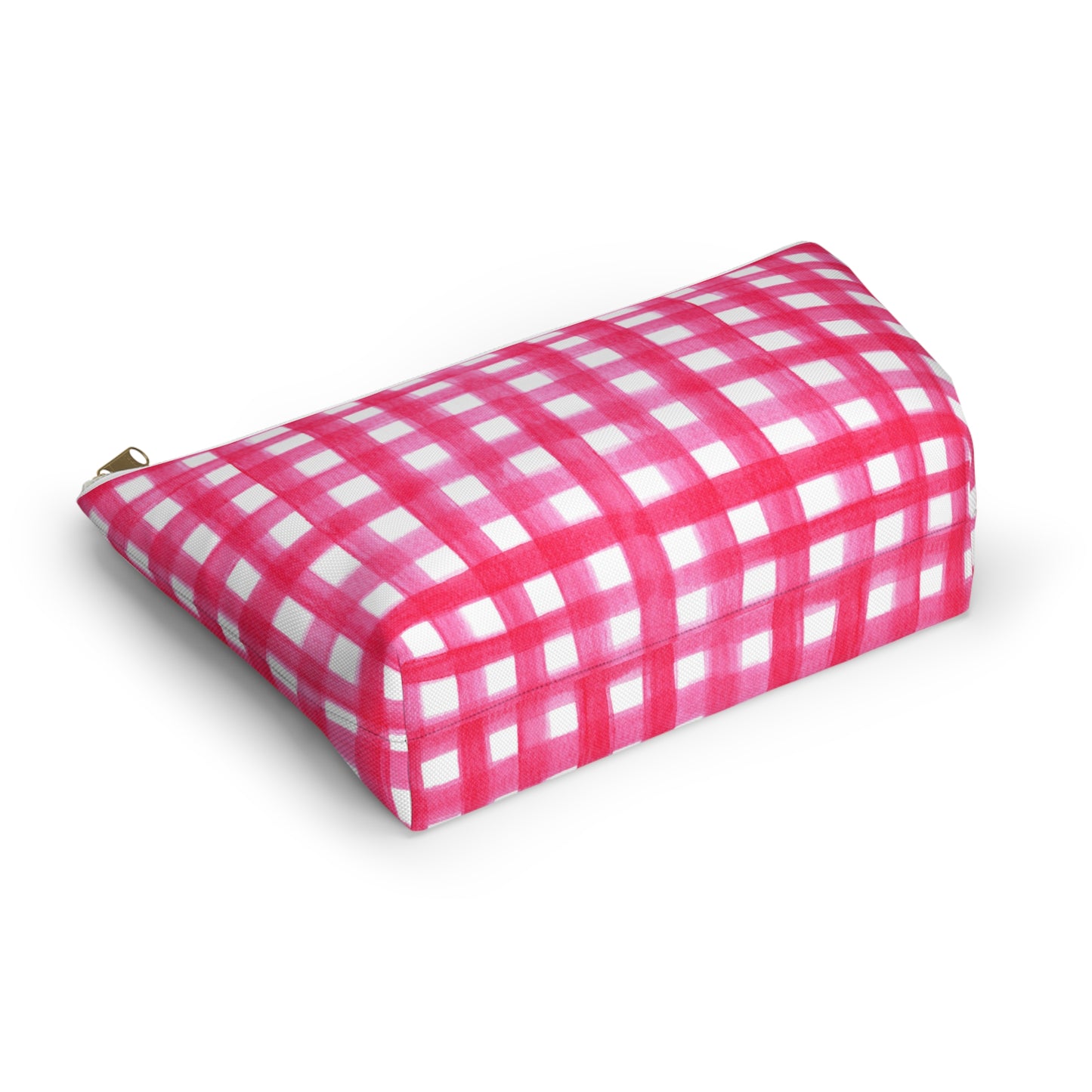 Hot Pink Gingham Watercolor Illustrated Printed Accessory Pouch T-Bottom | Large or Small