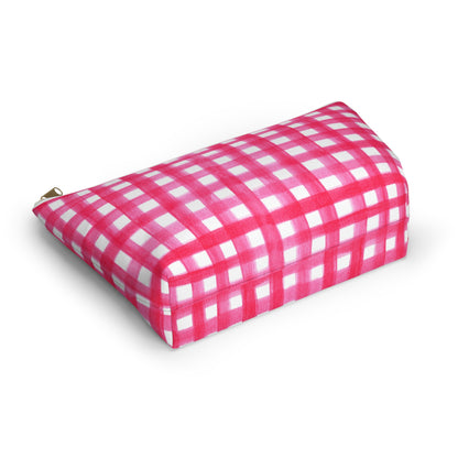 Hot Pink Gingham Watercolor Illustrated Printed Accessory Pouch T-Bottom | Large or Small