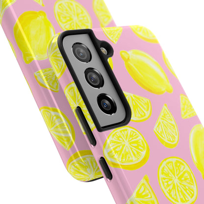 Bright Yellow Lemons Watercolor Illustrated Tossed Pattern Light Pink Tough Phone Case | Various Models