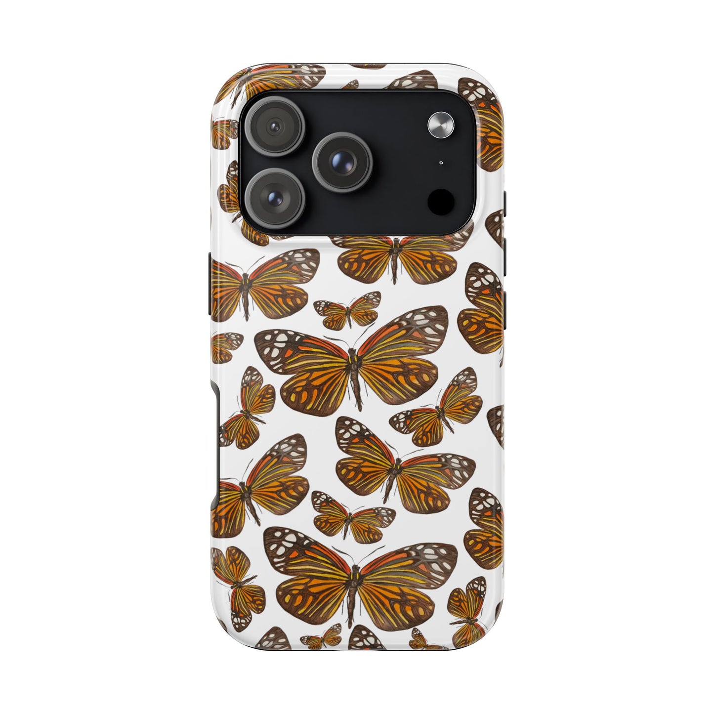 Black & Orange Butterfly Watercolor Illustrated Tossed Pattern Tough Phone Case | Various Models iPhone 17 Pro