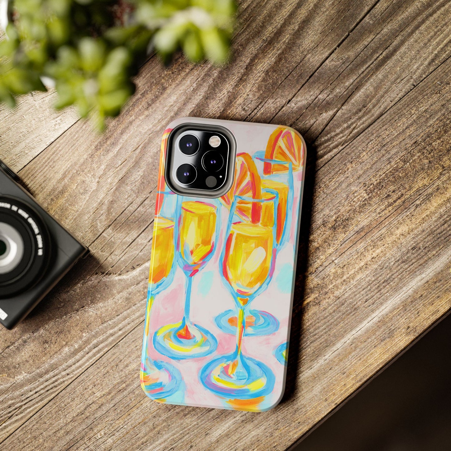 Pink Orange Mimosas Blue Champagne Flutes Abstract Acrylic Tough Phone Case | Various Models