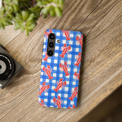 Blue Gingham Red Lobster Watercolor Patterned Phone Case | Various Models