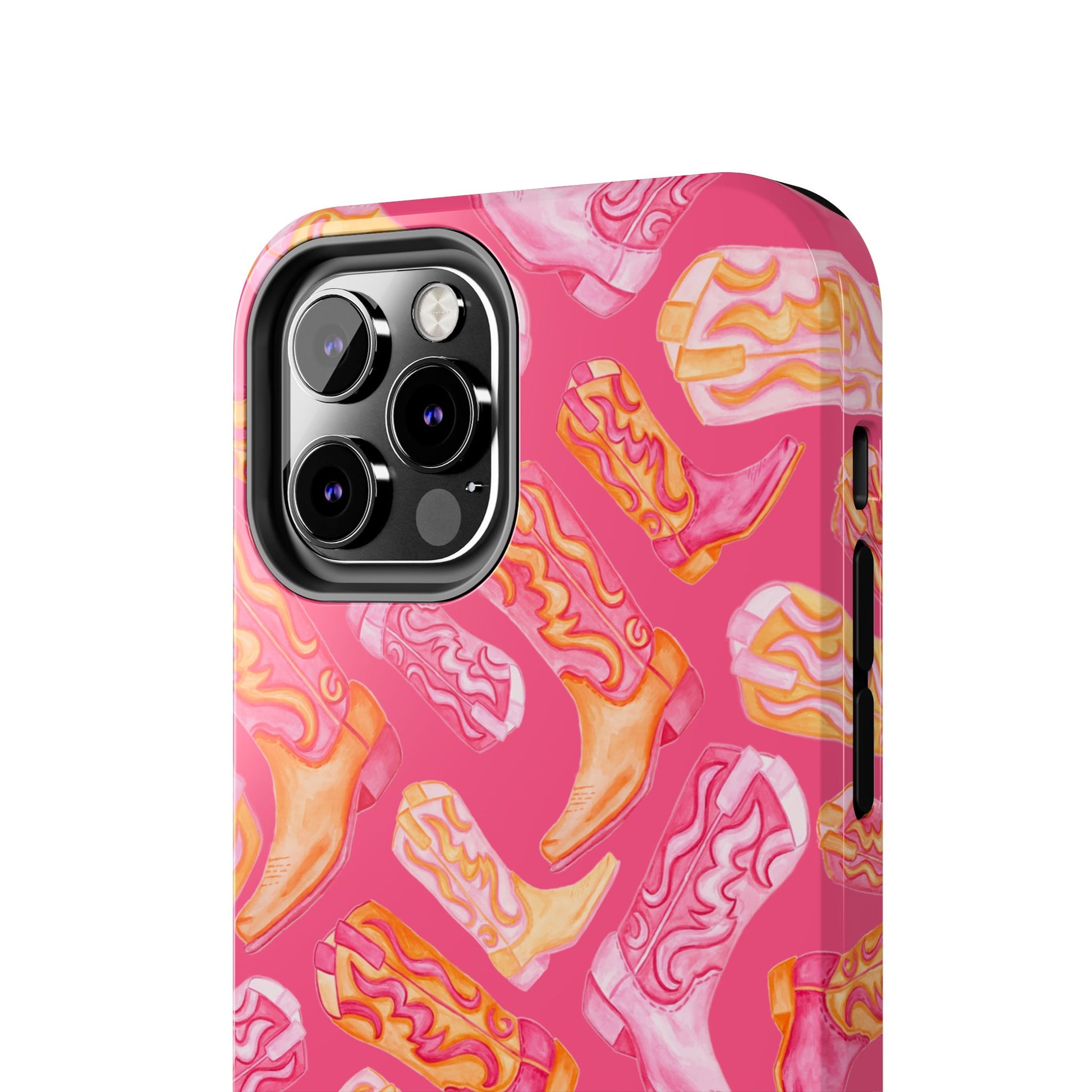 Tossed Hot Pink & Orange Watercolor Cowboy Boots Hot Pink Tough Phone Cases | Various Models