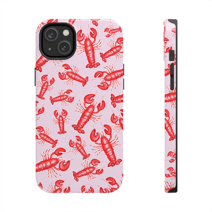 Red Lobster Watercolor Illustrated Tossed Pattern Light Pink Coastal Nautical Tough Phone Case | Various Models