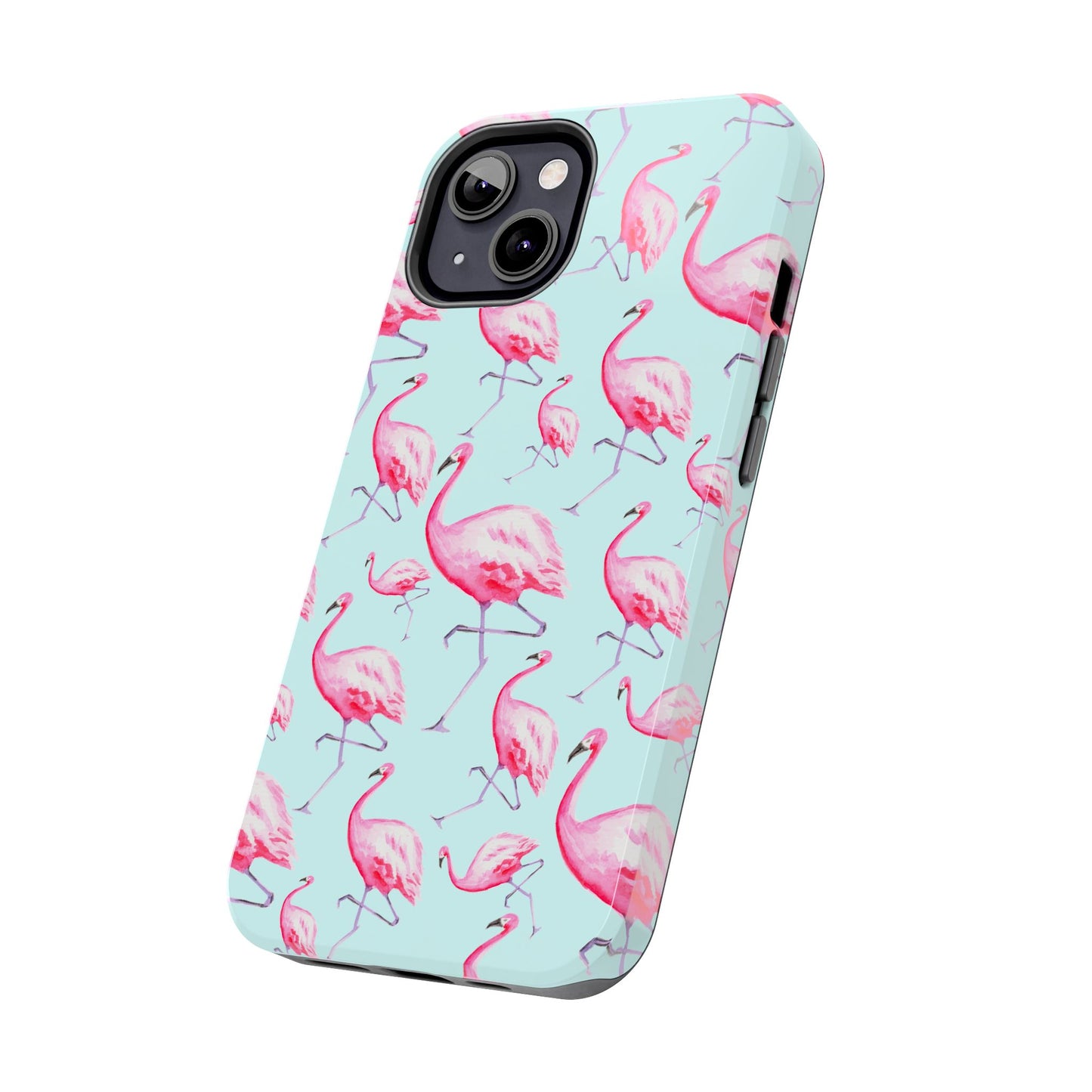 Pink Flamingos Watercolor Illustrated Tossed Pattern Blue Phone Case | Various Models