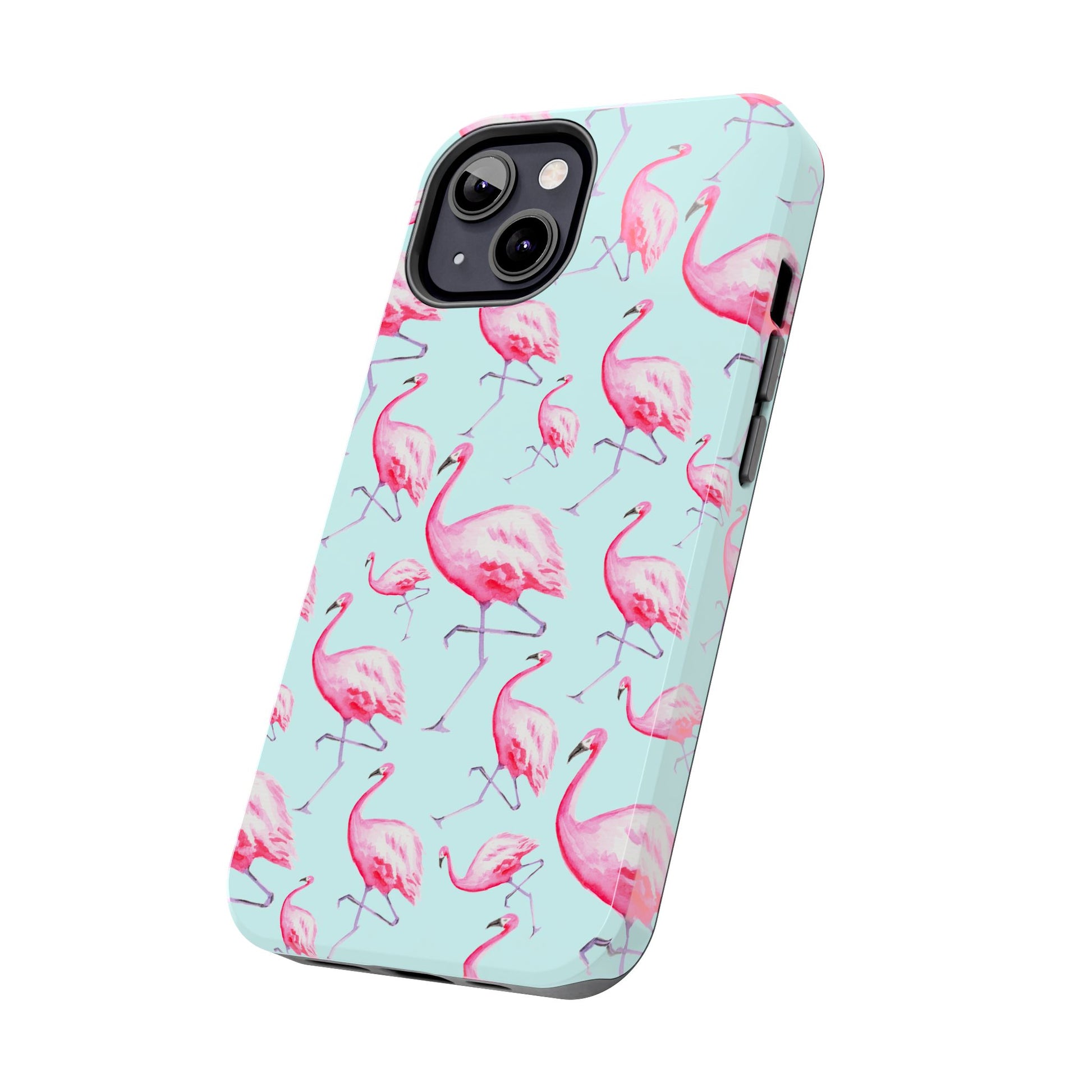 Pink Flamingos Watercolor Illustrated Tossed Pattern Blue Phone Case | Various Models