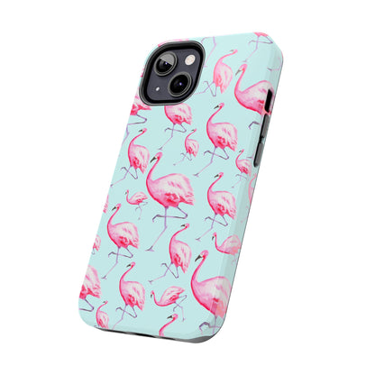 Pink Flamingos Watercolor Illustrated Tossed Pattern Blue Phone Case | Various Models