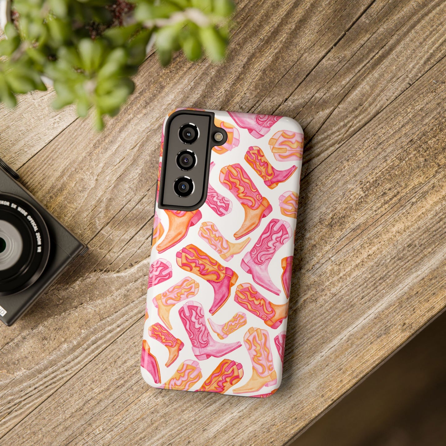 Tossed Hot Pink & Orange Cowboy Boots Tough Phone Cases | Various Models Available