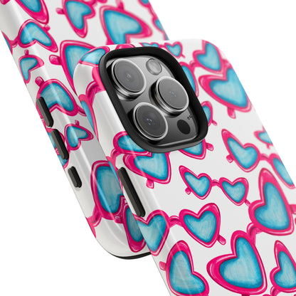 Pink & Blue Heart Shaped Sunglasses Watercolor Illustrated Tossed Pattern Tough Case | Various Models