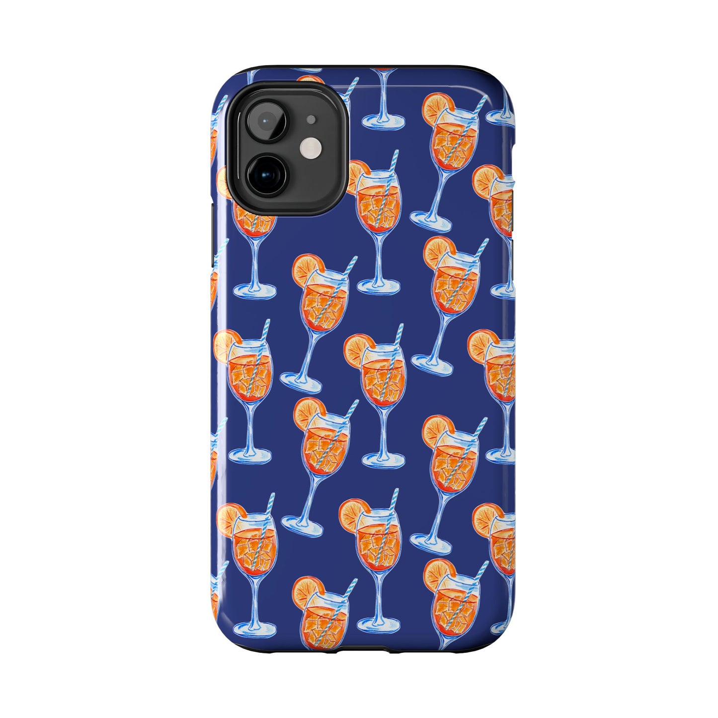 Orange & Blue Aperol Spritz Watercolor Pattern Navy Tough Case | Various Models