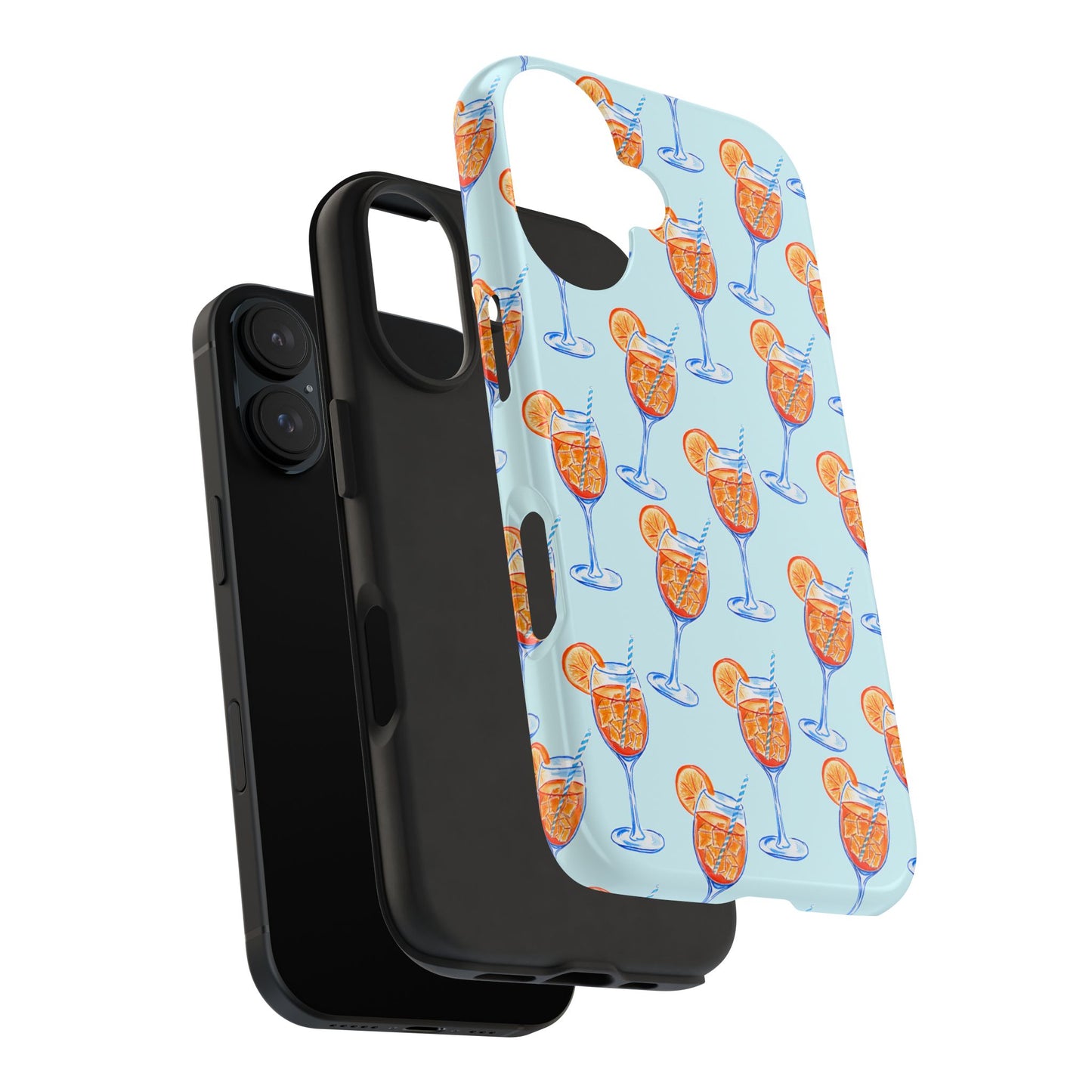 Orange & Blue Aperol Spritz Watercolor Pattern Turquoise Phone Case | Various Models