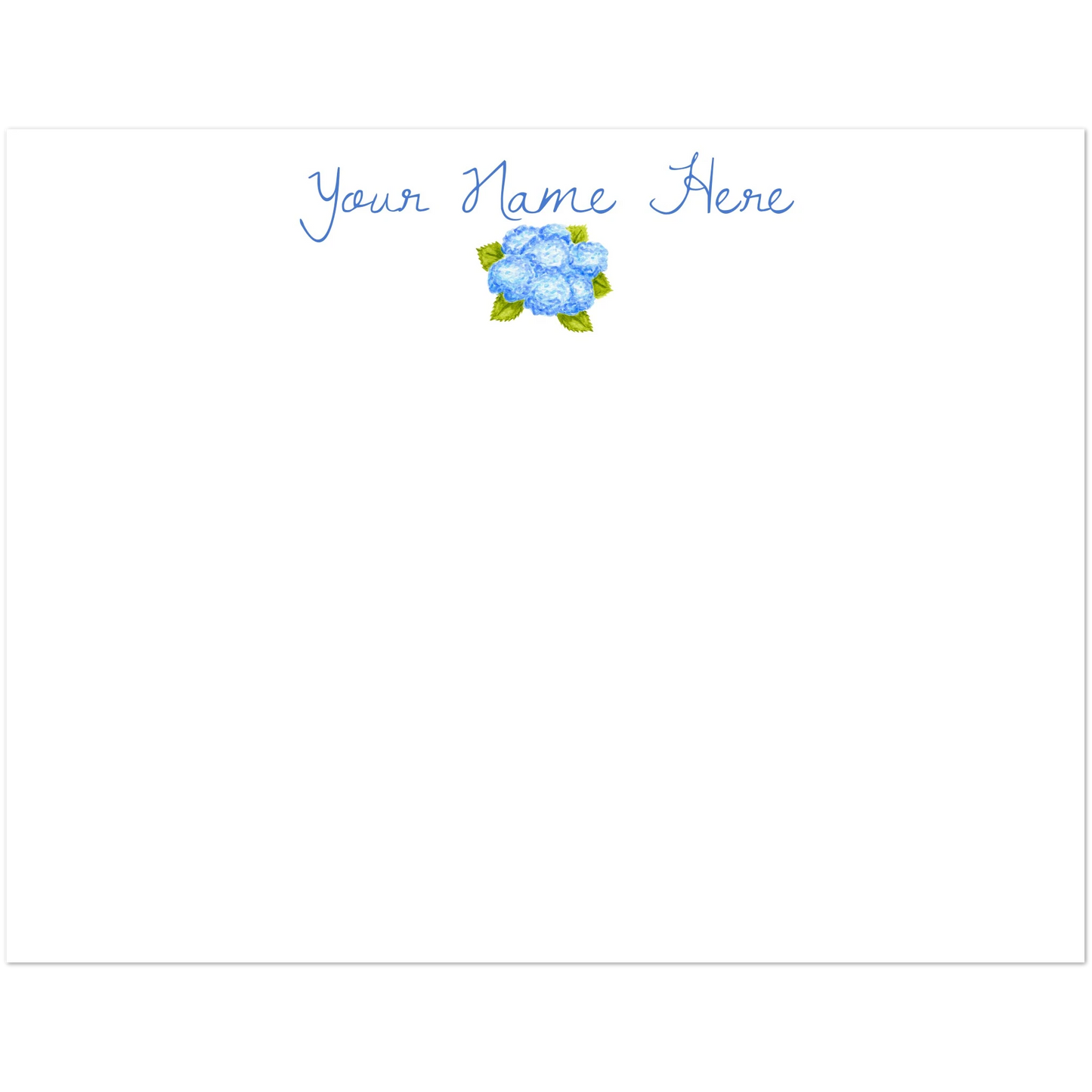 Personalized Blue Bunch of Hydrangeas Watercolor Illustrated Flat Note Cards & Envelopes | Set of 10 | 2 Sizes