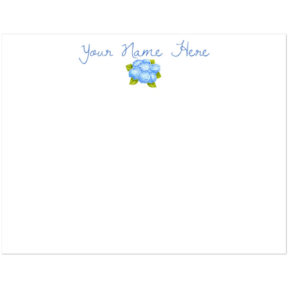 Personalized Blue Bunch of Hydrangeas Watercolor Illustrated Flat Note Cards & Envelopes | Set of 10 | 2 Sizes