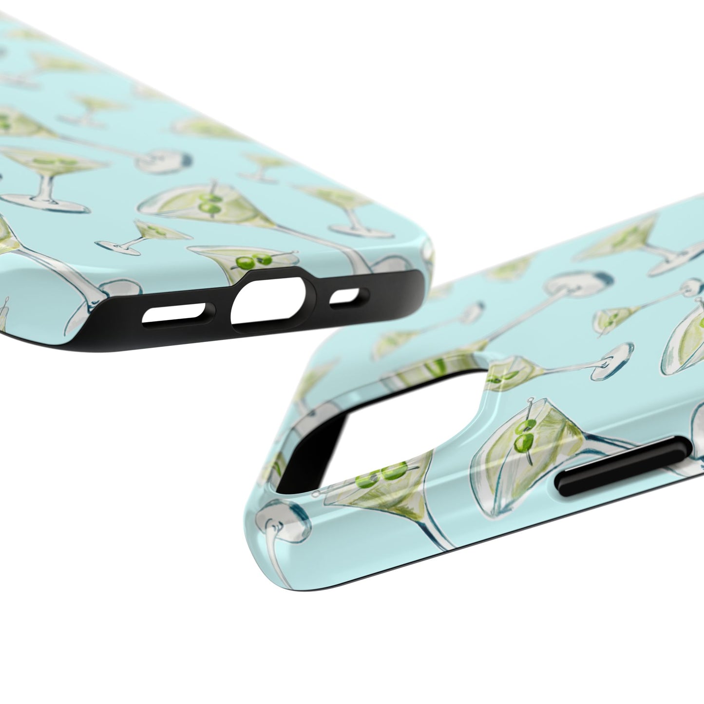 Watercolor Blue and Green Martinis Tossed Illustrated Pattern Turquoise Blue Tough Phone Case | Various Models