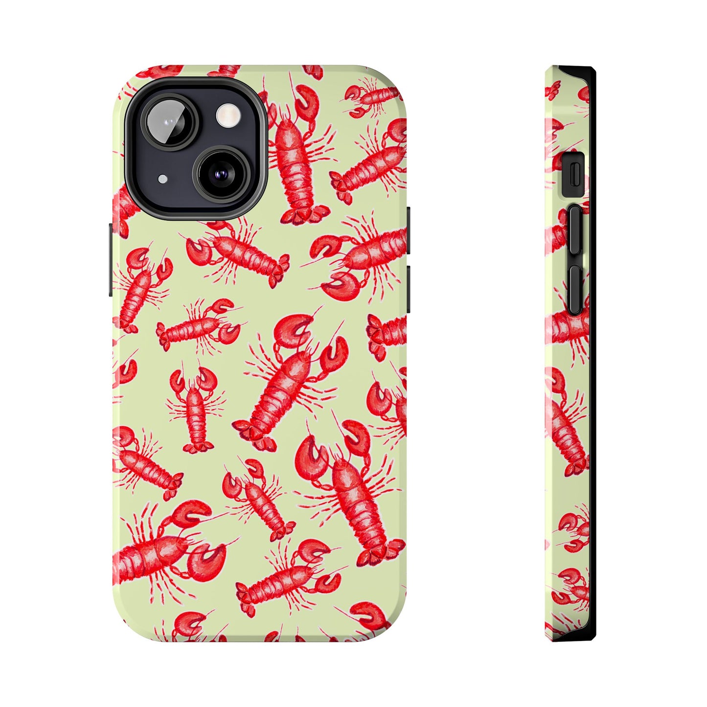Red Lobster Watercolor Illustrated Tossed Pattern Light Yellow Tough Phone Case | Various Models