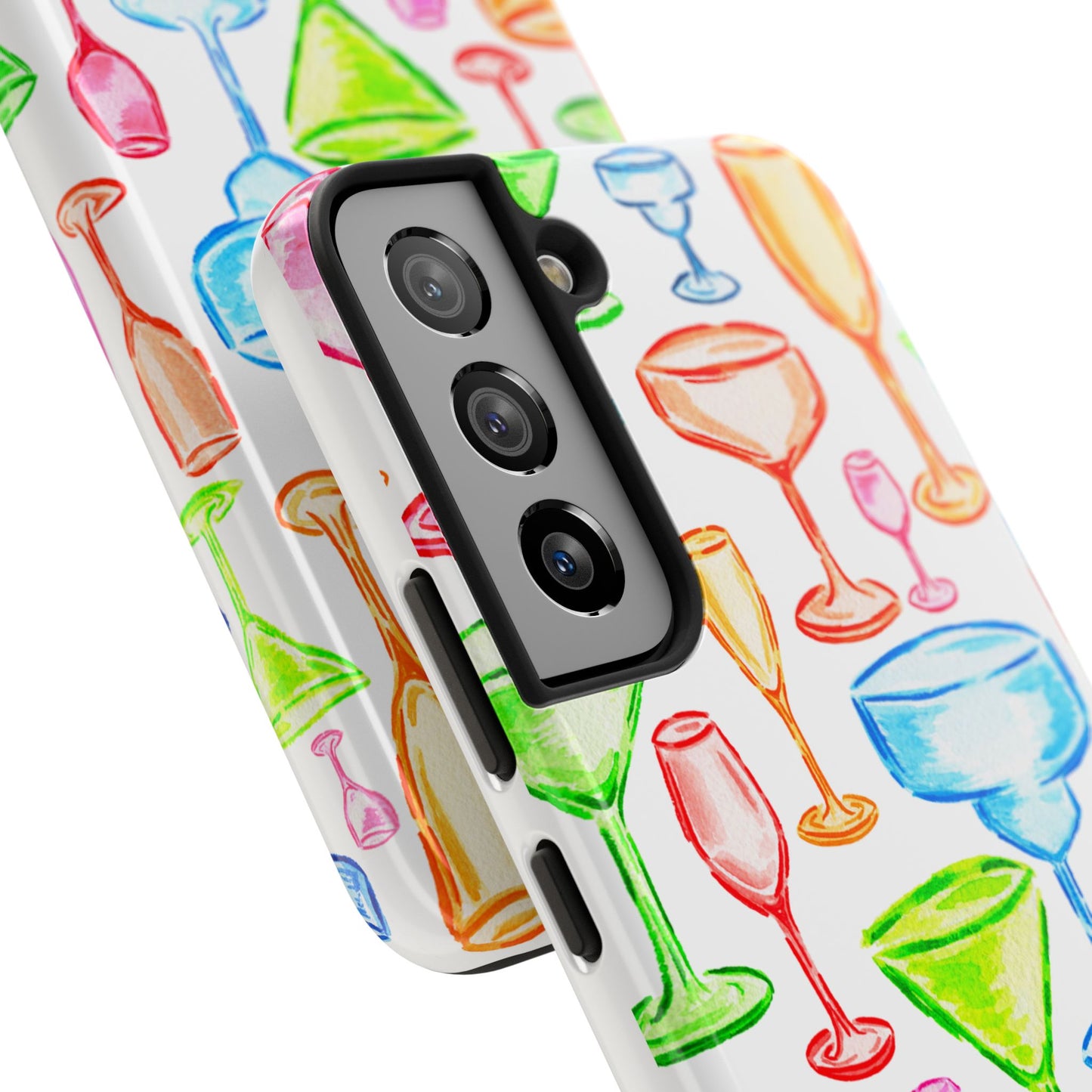 Monochromatic Margarita, Wine, Martini, and Champagne Flute Cocktail Glasses Watercolor Illustrated Tough Phone Case | Various Models Available