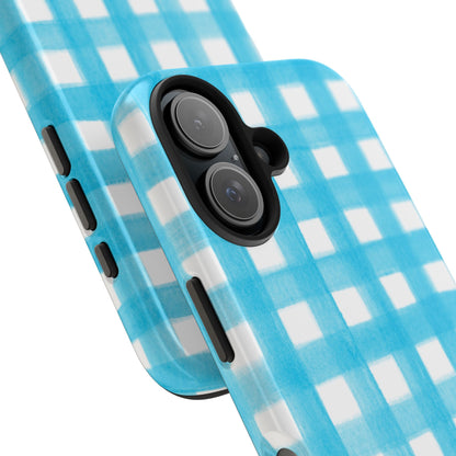 Turquoise Gingham Watercolor Illustrated Tough Phone Case | Various Models Available