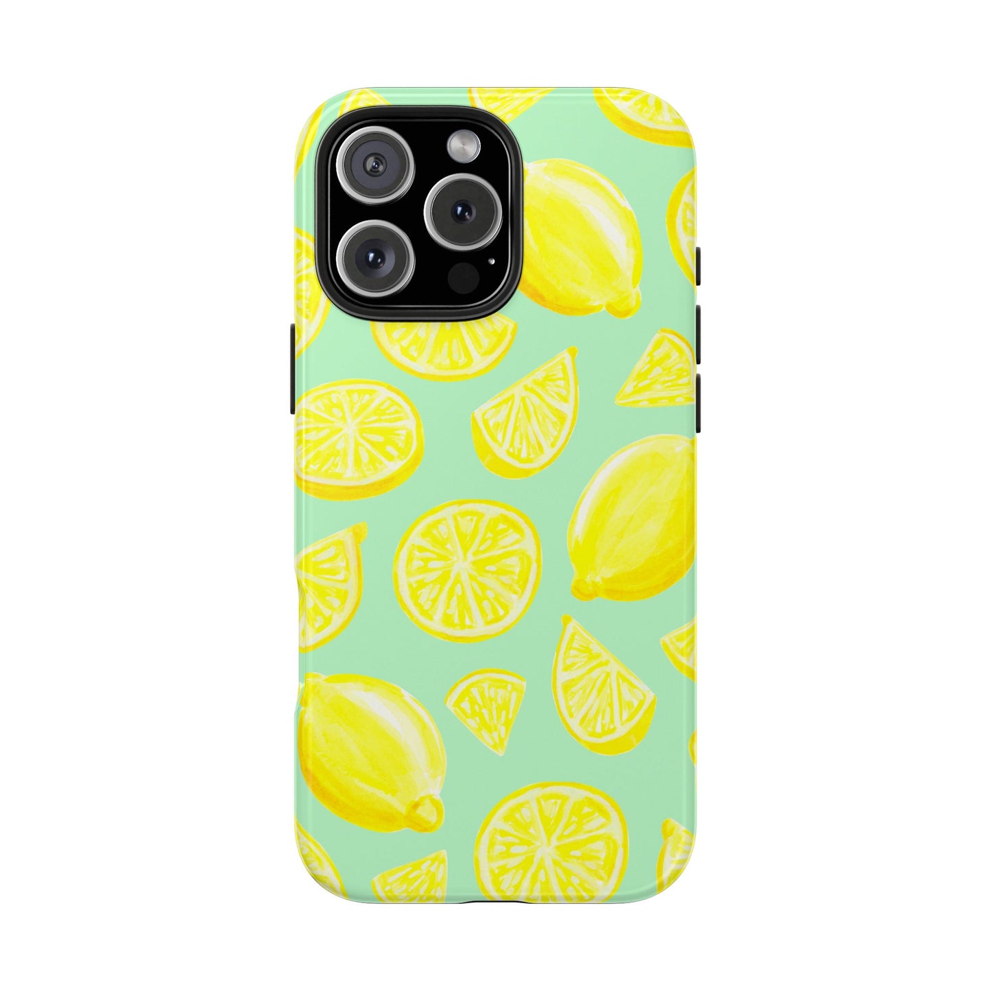 Bright Yellow Lemons Watercolor Illustrated Tossed Pattern Mint Green Tough Phone Case | Various Models