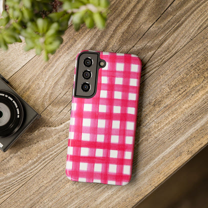 Hot Pink Gingham Watercolor Preppy Tough Phone Case | Various models