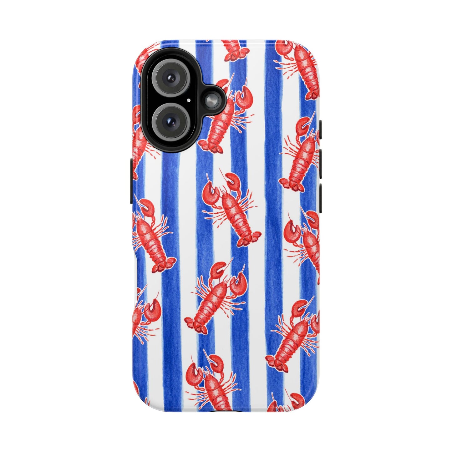 Blue & White Strip Red Lobster Watercolor Patterned Phone Case | Various Models iPhone 16