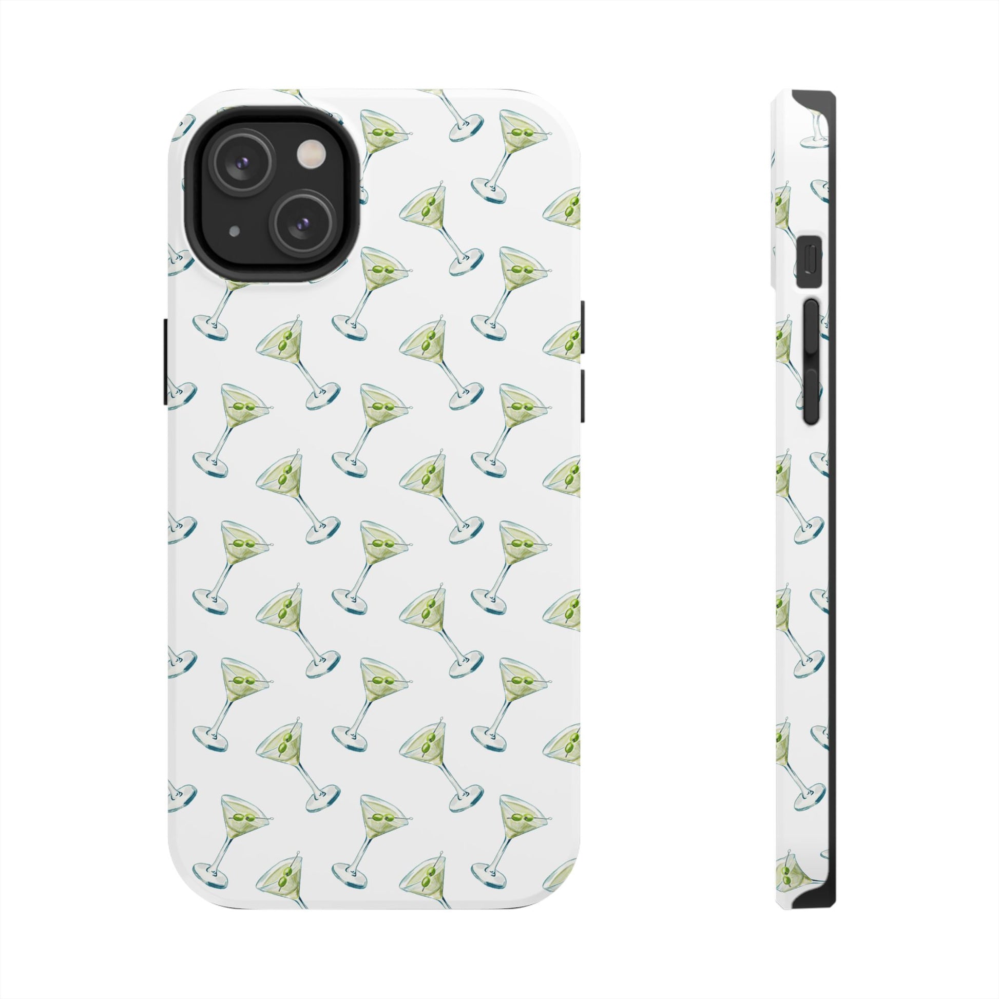 Martini Watercolor Illustrated Tossed Pattern Tough Phone Case | Various Models Available iPhone 14 Plus