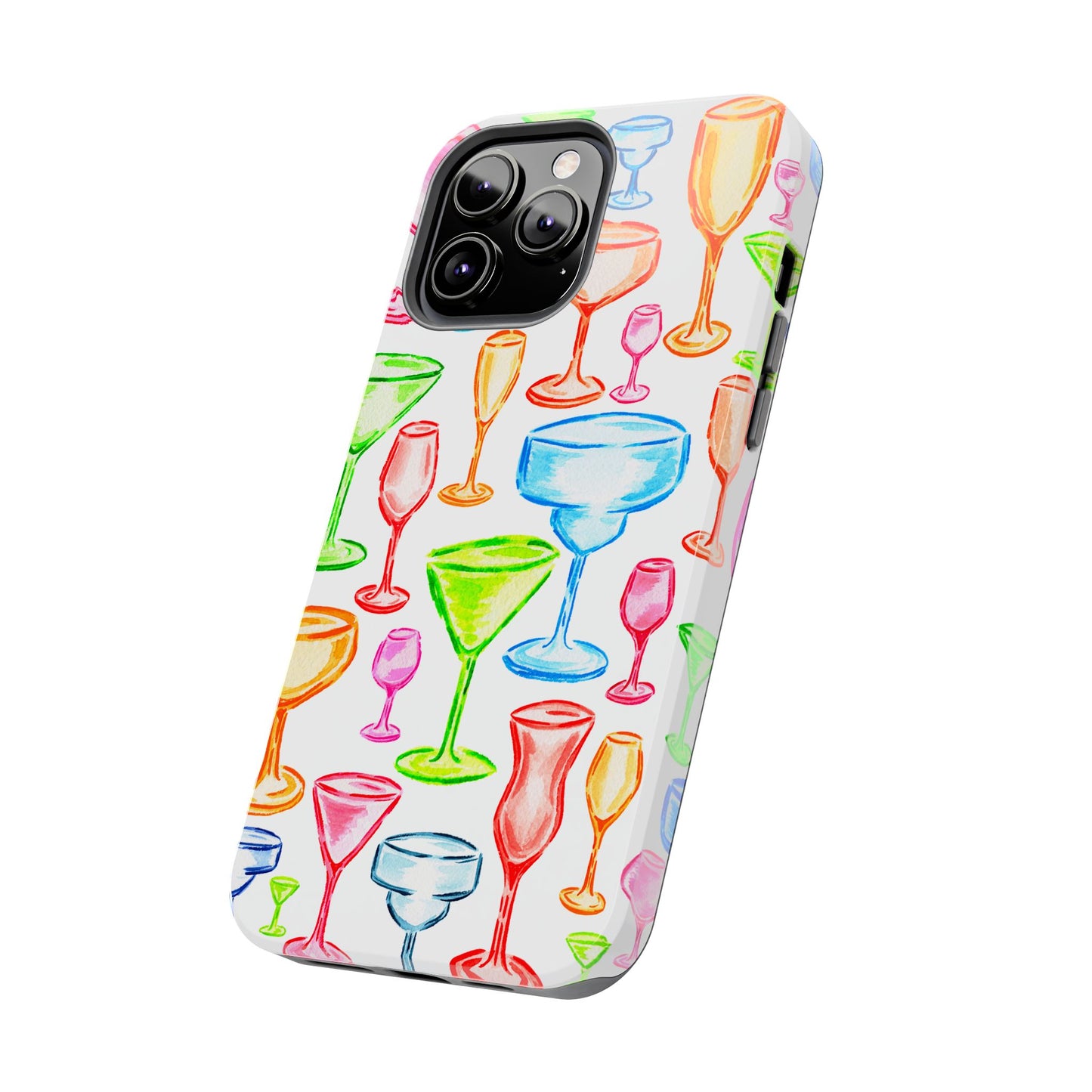Monochromatic Margarita, Wine, Martini, and Champagne Flute Cocktail Glasses Watercolor Illustrated Tough Phone Case | Various Models Available