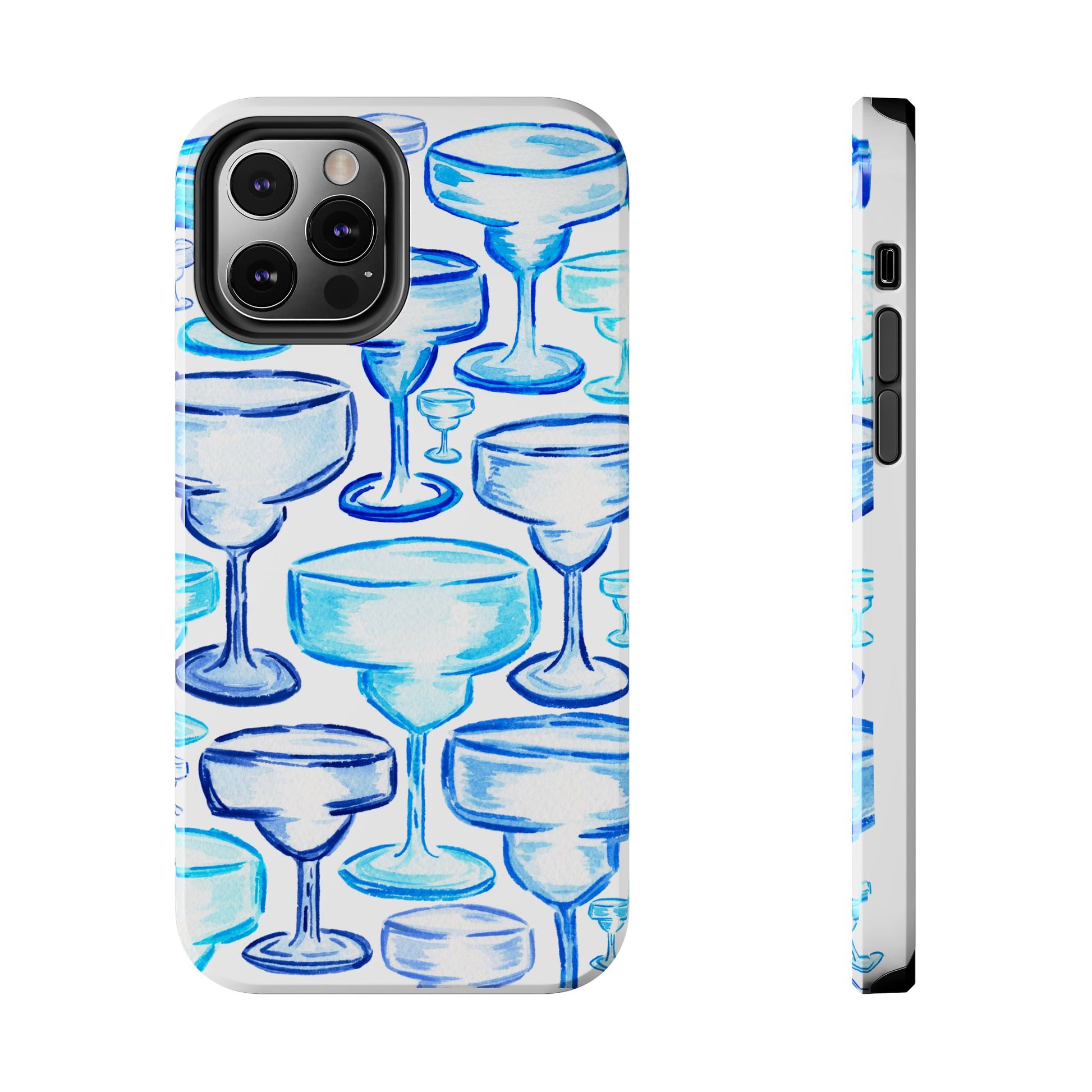 Coastal Shades of Blue Watercolor Margaritas Tough Phone Case | Various Models Available iPhone 12 Pro