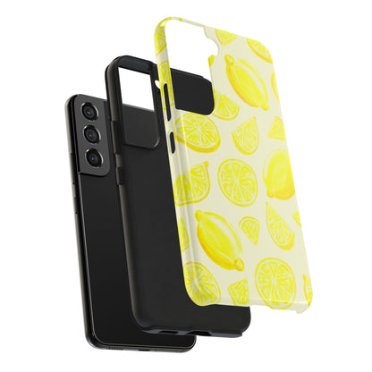 Bright Yellow Lemons Watercolor Illustrated Tossed Pattern Pale Yellow Tough Phone Case | Various Models