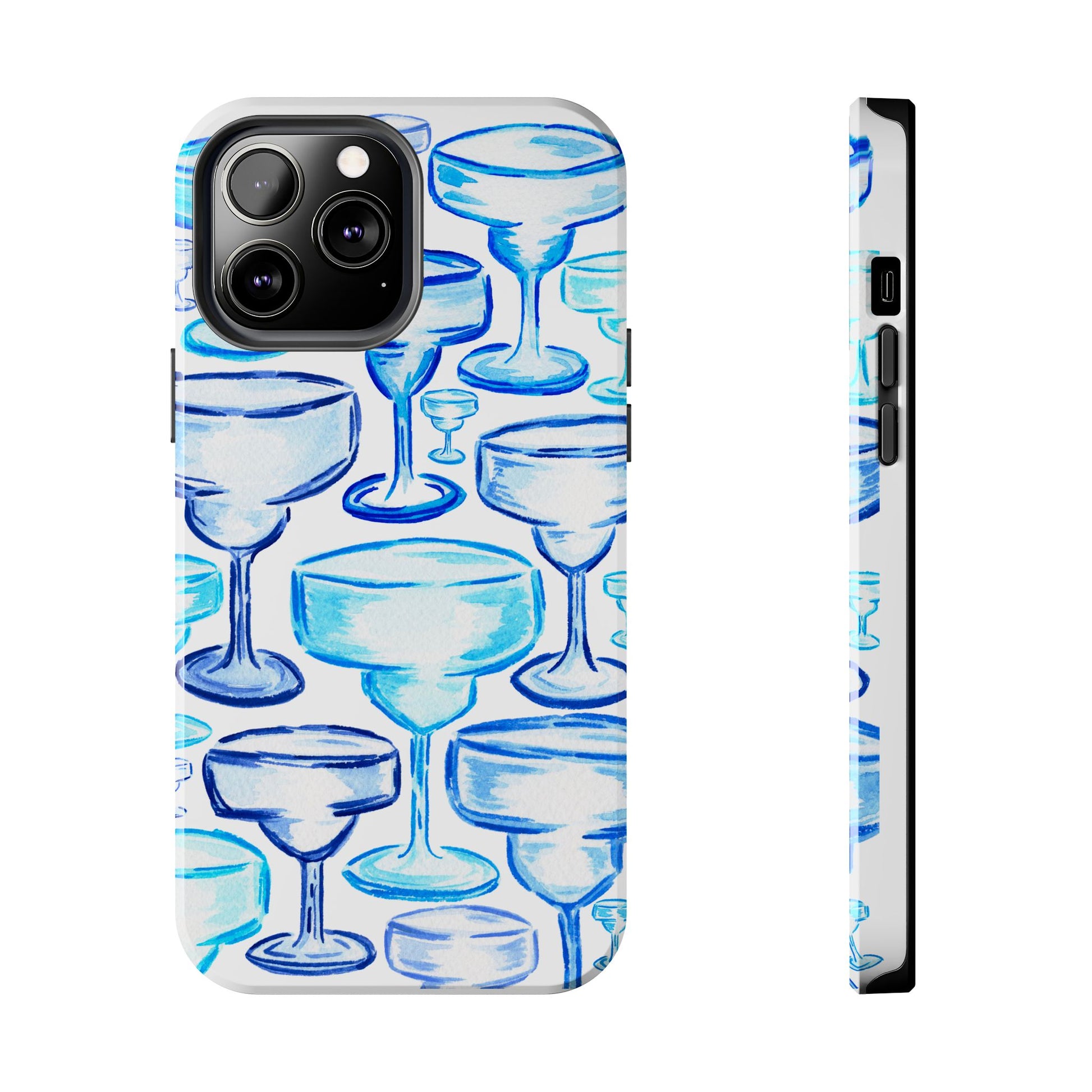 Coastal Shades of Blue Watercolor Margaritas Tough Phone Case | Various Models Available iPhone 13 Pro Max