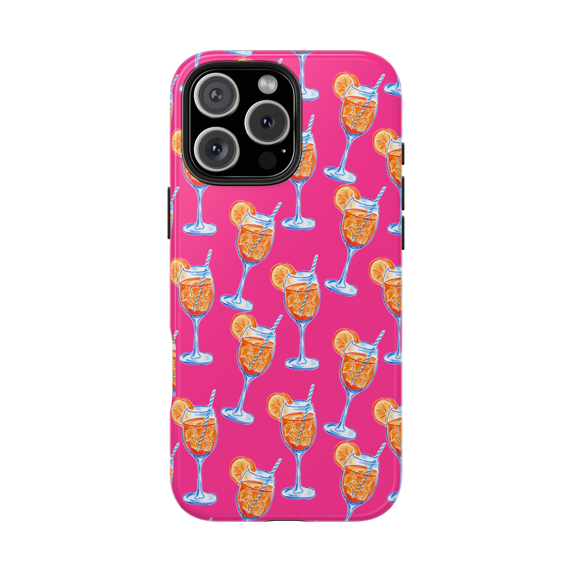Orange & Blue Aperol Spritz Watercolor Pattern Hot Pink Phone Case | Various Models iPhone 16 Pro Max