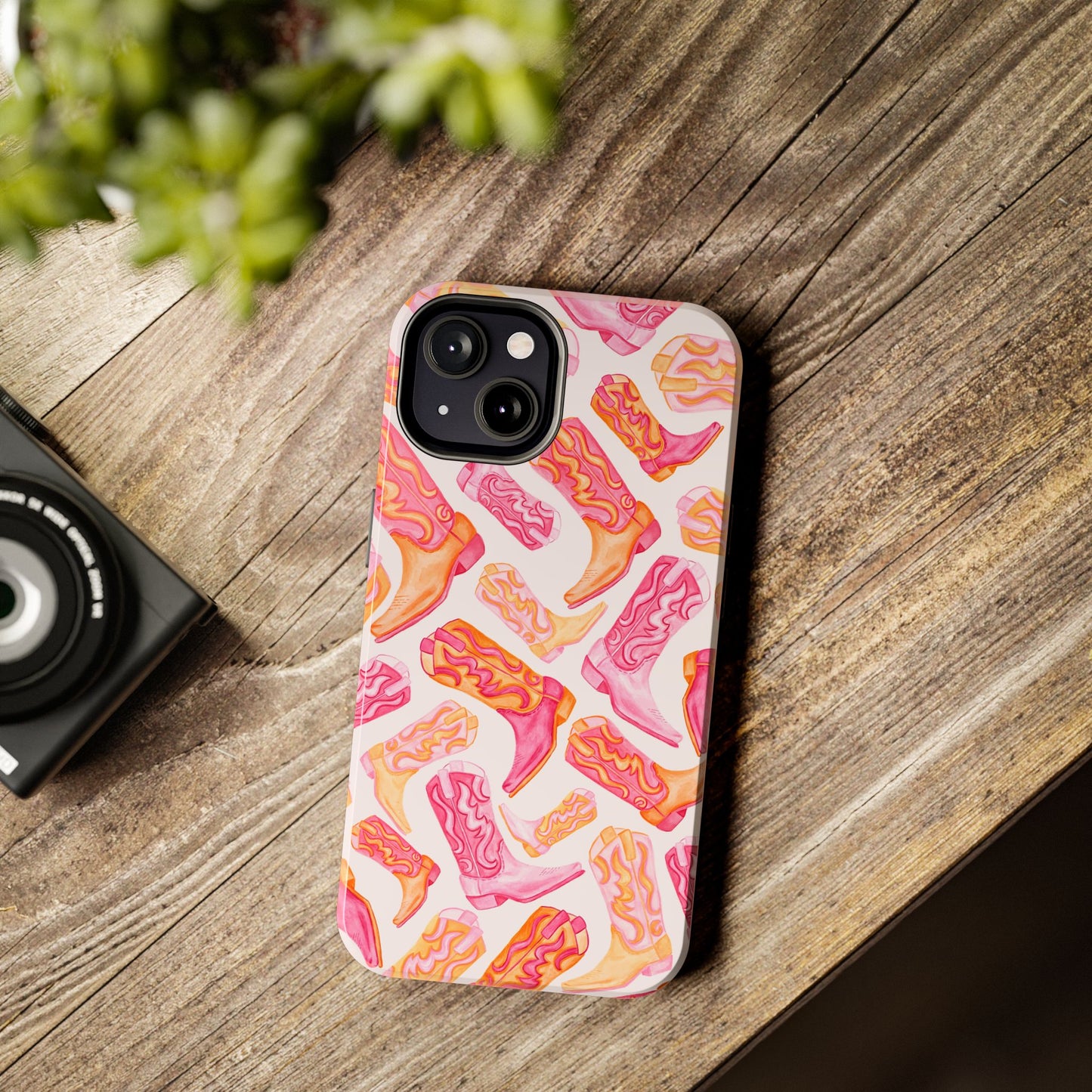 Tossed Hot Pink & Orange Watercolor Cowboy Boots Tough Light Pink Phone Case | Various Models Available