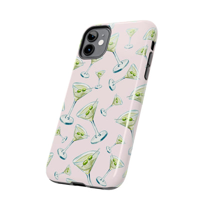 Watercolor Blue and Green Martinis Tossed Illustrated Pattern Blush Pink Tough Phone Case | Various Models
