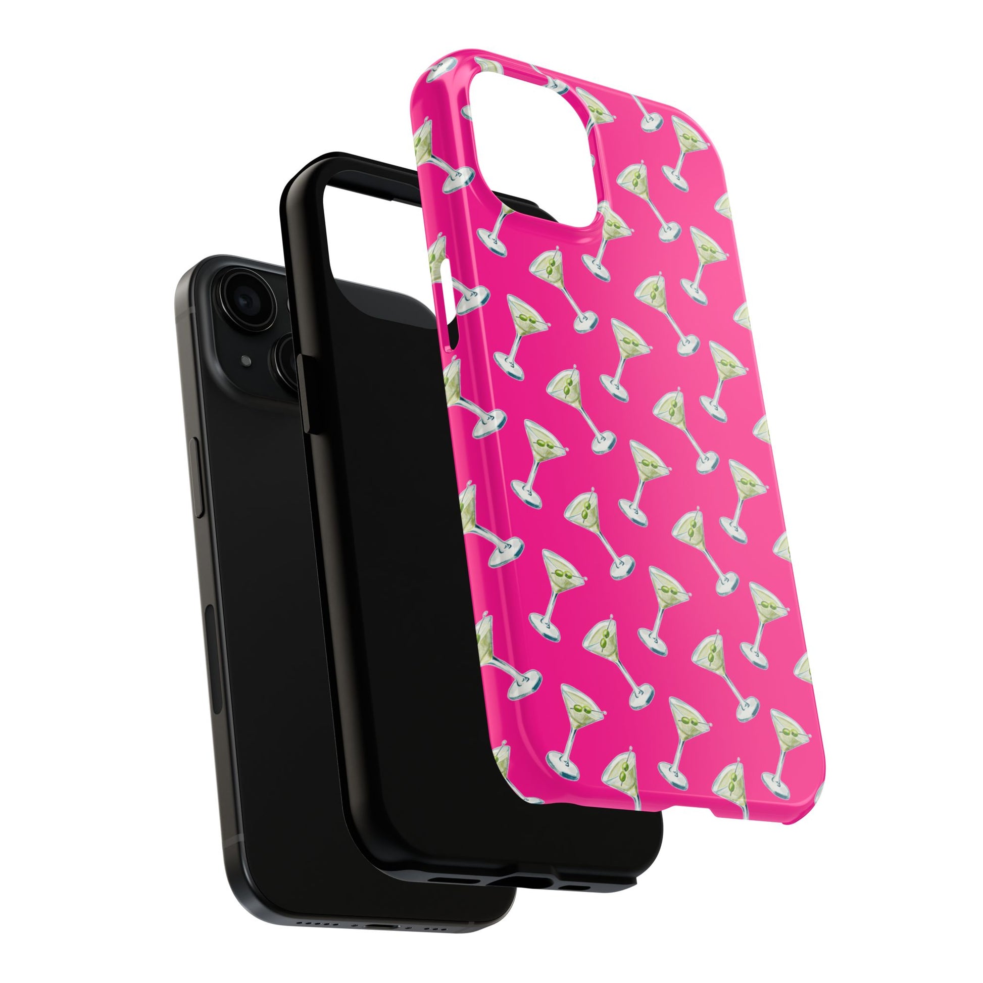 Hot Pink Mini Martini Watercolor Illustrated Tossed Pattern Tough Phone Case | Various Models Available
