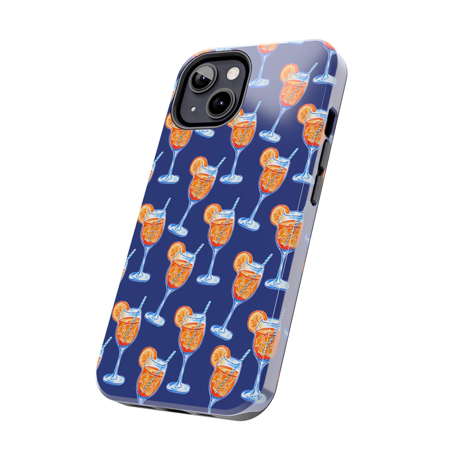 Orange & Blue Aperol Spritz Watercolor Pattern Navy Tough Case | Various Models
