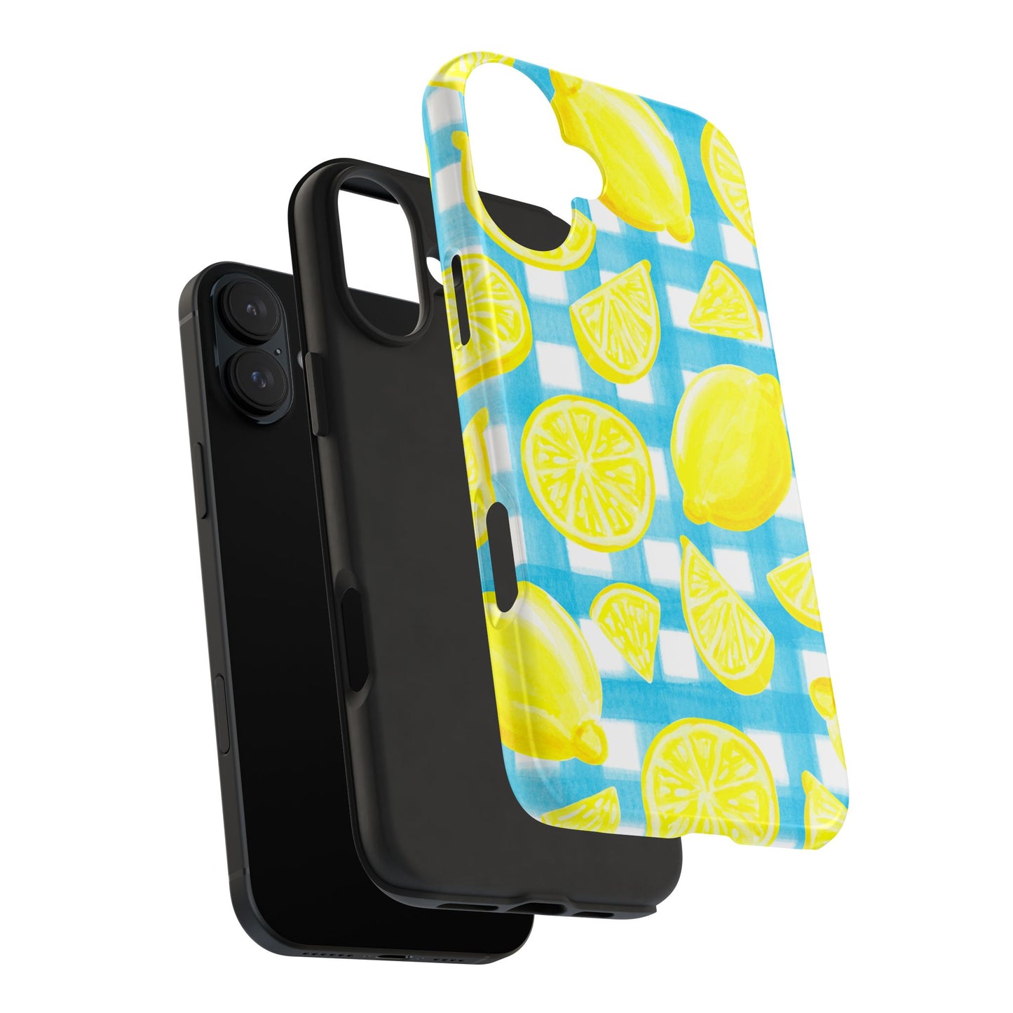 Yellow Lemons & Turquoise Gingham Watercolor Illustrated Tough Phone Case | Various Models Available