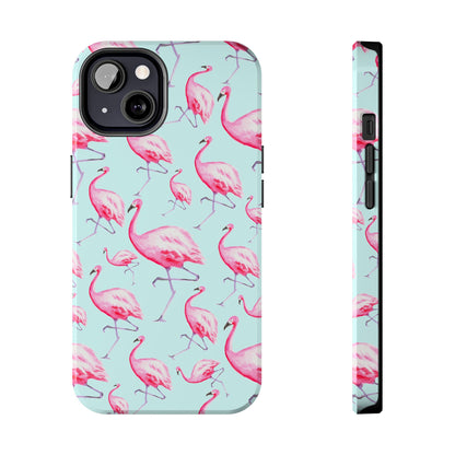 Pink Flamingos Watercolor Illustrated Tossed Pattern Blue Phone Case | Various Models iPhone 13