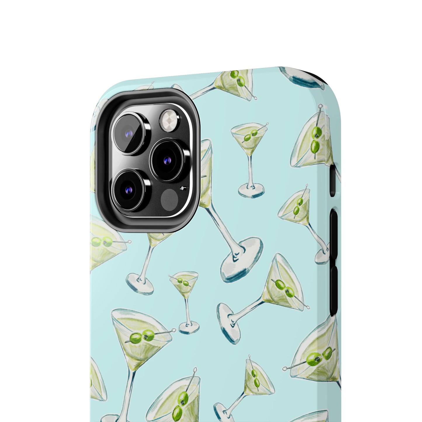 Watercolor Blue and Green Martinis Tossed Illustrated Pattern Turquoise Blue Tough Phone Case | Various Models