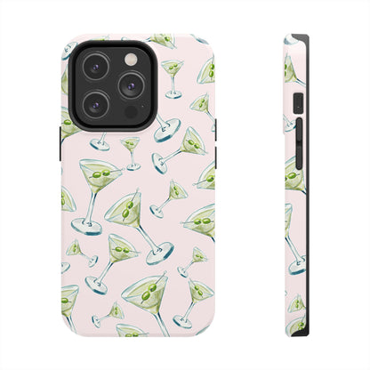 Watercolor Blue and Green Martinis Tossed Illustrated Pattern Blush Pink Tough Phone Case | Various Models