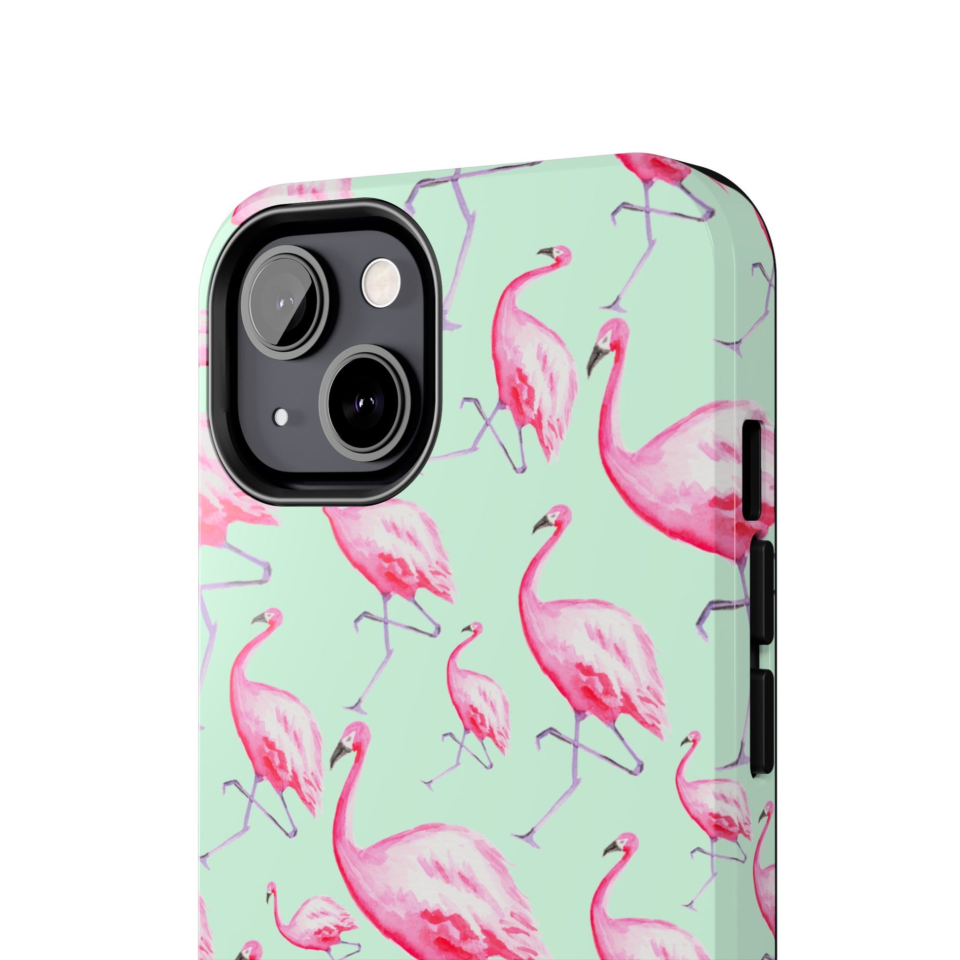 Pink Flamingos Watercolor Illustrated Tossed Pattern Green Phone Case | Various Models