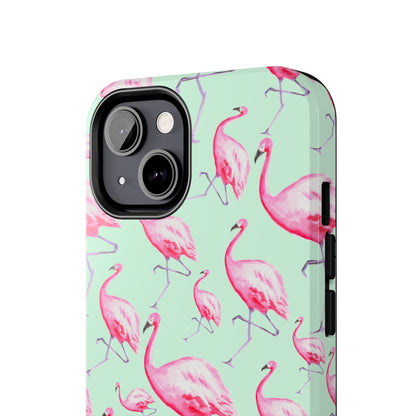 Pink Flamingos Watercolor Illustrated Tossed Pattern Green Phone Case | Various Models