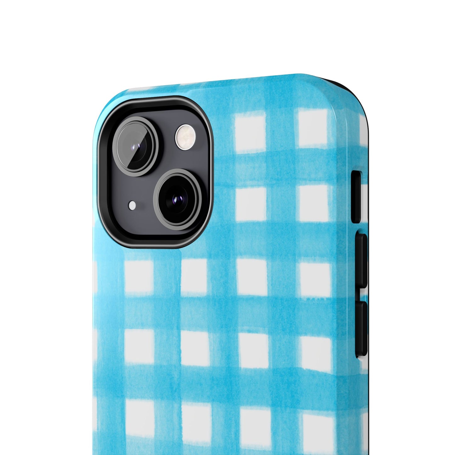 Turquoise Gingham Watercolor Illustrated Tough Phone Case | Various Models Available