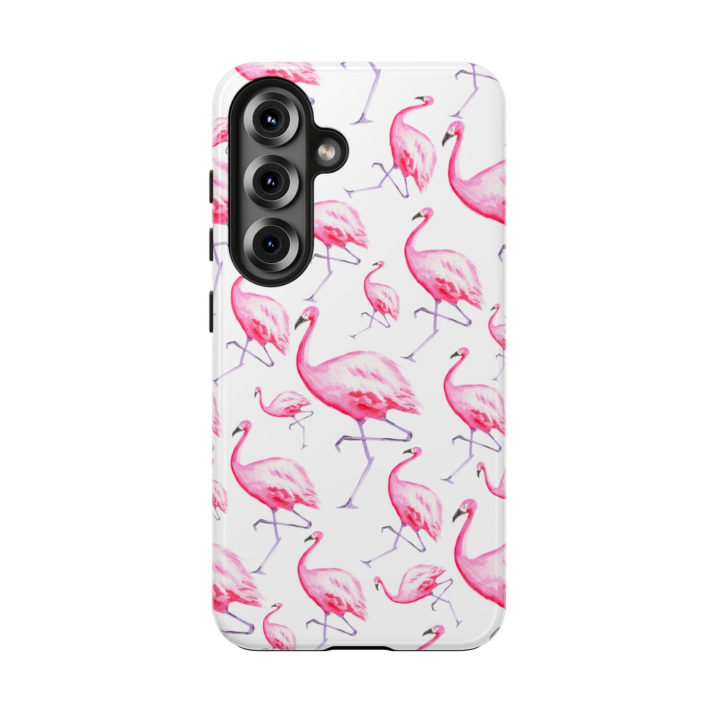 Hot Pink Flamingos Watercolor Illustrated Tossed Pattern Phone Case | Various Models Samsung Galaxy S25