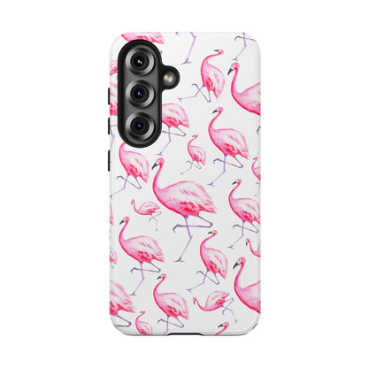 Hot Pink Flamingos Watercolor Illustrated Tossed Pattern Phone Case | Various Models Samsung Galaxy S25