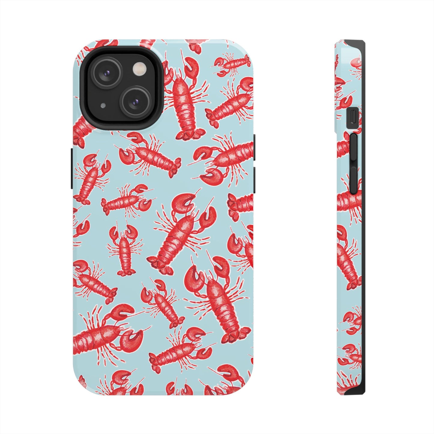 Red Lobster Watercolor Illustrated Tossed Pattern Light Blue Tough Phone Case | Various Models