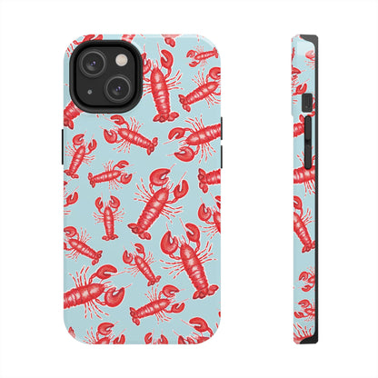 Red Lobster Watercolor Illustrated Tossed Pattern Light Blue Tough Phone Case | Various Models