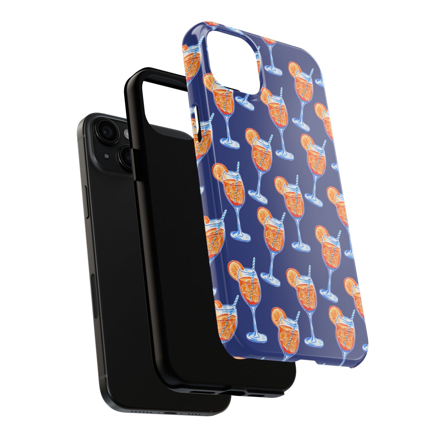 Orange & Blue Aperol Spritz Watercolor Pattern Navy Tough Case | Various Models