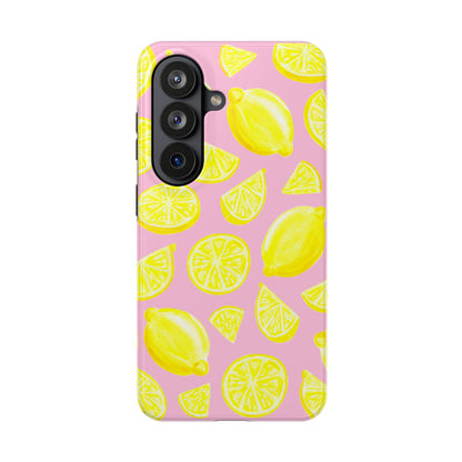 Bright Yellow Lemons Watercolor Illustrated Tossed Pattern Light Pink Tough Phone Case | Various Models